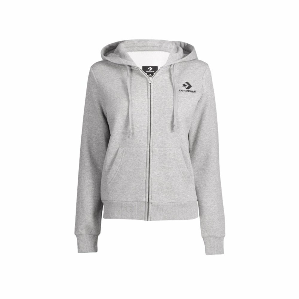 🌸Sale🌸 Converse Star Chevron Hoodie Sweatshirt Gray Women's Size 10008818-A03 - Picture 4 of 4